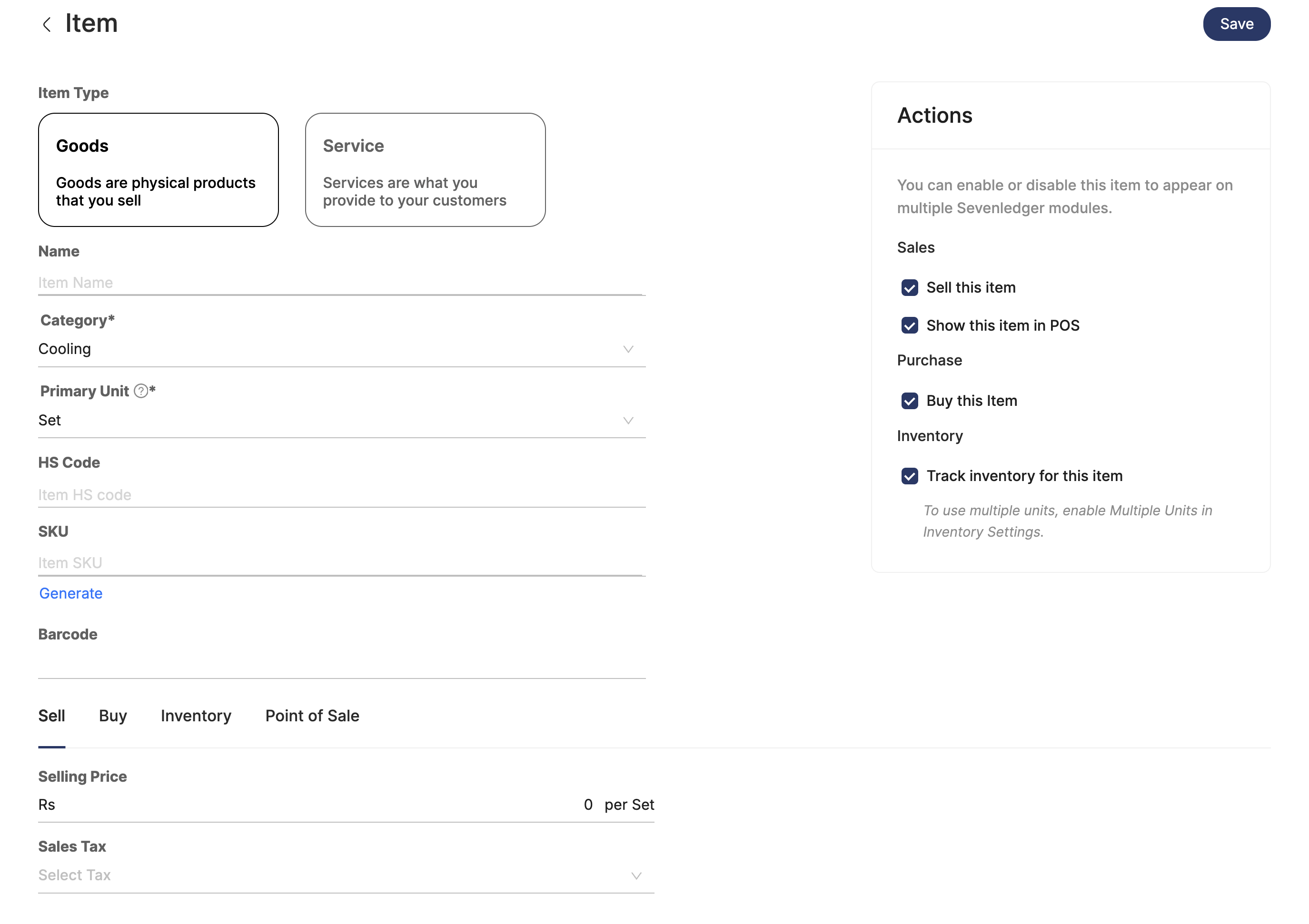 Create New Item Page